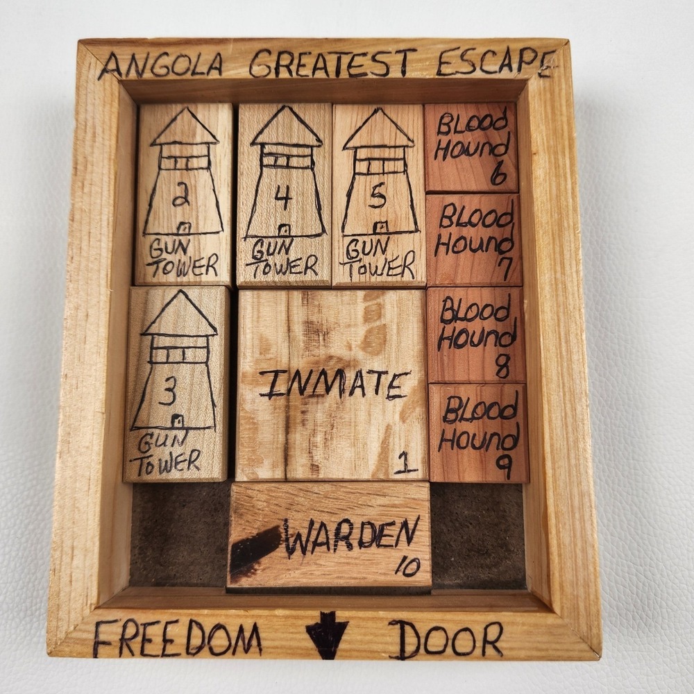 Angola Greatest Escape Prison Folk Art Wooden Sliding Block Puzzle with Receipt